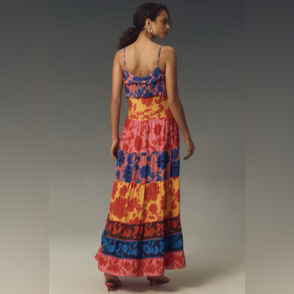 FARM Rio Red and Blue Ruffled Tiered Sundress - Picture 2 of 5